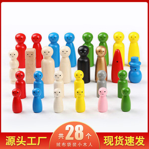 Figuras de madera, 28 piezas, coloridas, pintadas, con cabeza redonda, juguetes artesanales DIY para niños, proyectos de arte - Product Image 5