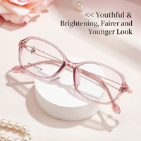 2618 Kacamata Wanita Elegan Romantis Motif Bunga Sakura Pink Poligonal dengan Bingkai Kacamata Berlian Berongga