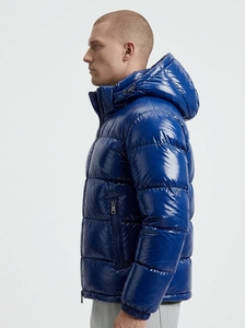 Chaqueta acolchada con capucha azul marino para hombre, a prueba de viento, con cierre de cremallera, abrigo de plumón, chaqueta acolchada de poliéster/nailon más vendida. - Product Image 2