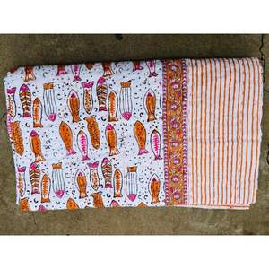 Hand Block Printed Kantha <b>Quilt</b> Reversible Cotton Bedspread Artisan Floral Patchwork Lightweight All Season <b>Bedding</b> <b>For</b> Bedroom - Product Image 3