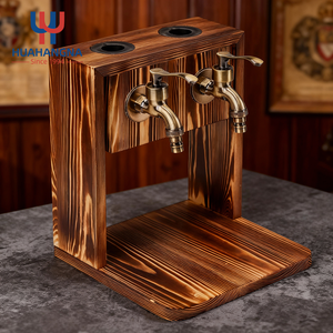 Distributeur de liqueur en bois gravé avec double robinet, bar à domicile, ensemble de carafe à whisky avec verres - Product Image 2