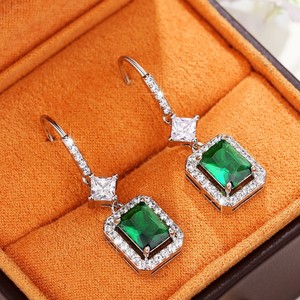 Emerald Green Gemstone Earrings for Women Vintage Style Daily Wear Ear Accessory Fashion Outfit Jewelry Style - Product Image 5