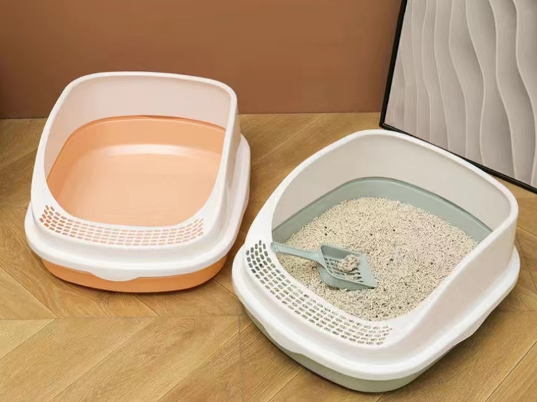Amazon Hot Selling Multi Color Semi-Enclosed Detachable High Fence Spatter Proof Cat Litter Box For Pet Cat