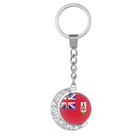Porte-clés personnalisé en forme de croissant de lune creux avec drapeau des Bermudes, anneau porte-clés en verre double face pour cadeau touristique de vacances