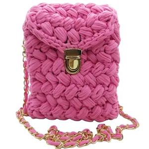 Eco-friendly women crochet Handmade clutch sling t-shirt yarn shoulder purse crossbody bag