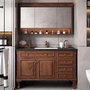 גודל גדול אלון כהה חדר אמבטיה יהירות ארון עם מראה - Product Image 4