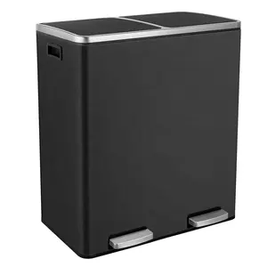 Cubo de basura con pedal de doble compartimento de acero inoxidable grande de 48L y 60L