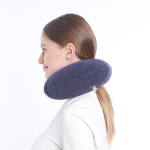 Bantal Leher Tiup Nyaman untuk Perjalanan, Bantal Leher Kain Isi PVC Portabel untuk Perjalanan Pesawat & Hotel, Ringan & Mudah Dibawa - Product Image 2