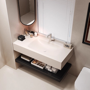 Hotel style rock slab basin <b>waterproof</b> and environmentally friendly intelligent <b>lighting</b> mirror wall hanging <b>bathroom</b> cabinet - Product Image 3