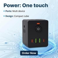 Adaptateur multi-prises US AOTA 6-en-1 avec 2 prises AC et 4 ports USB avec charge rapide Type-C HN-CB-001 Cube d'alimentation compact pour extension murale