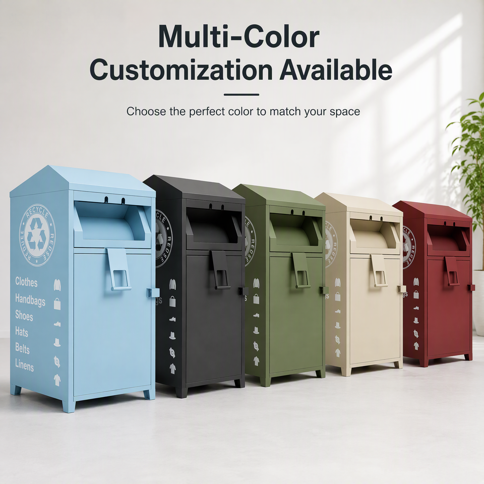 Galvanized Steel Clothes Donation Box Peaked Roof Lockable Recycling ...