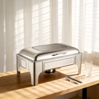 Chauffe-plat de buffet en acier inoxydable avec couvercle rabattable visible, fermeture hydraulique, chauffage à l'alcool/électrique pour hôtels et banquets de mariage