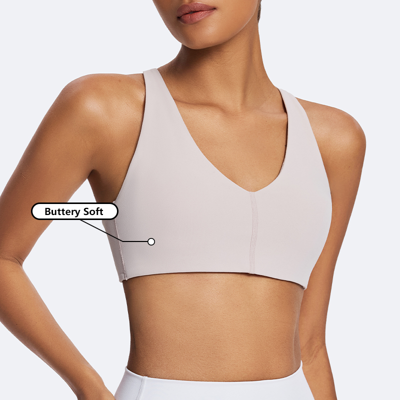 Wholesale Adjustable Sports Bra with Knots Cross Back Strappy Gym Sports Bra Deep V Neck Fitness Top Outdoor Yoga Bra for Women