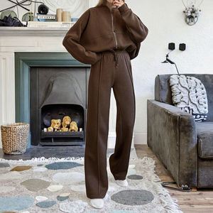 Ensemble de sport pour femmes M&F, automne-hiver, nouveau, couleur unie, jogging, cardigan rembourré à fermeture éclair, pantalon droit ajusté, décontracté - Product Image 3