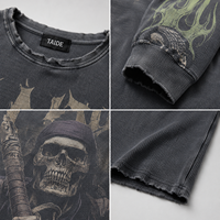 T-shirt thermique à manches longues en maille gaufrée 260 GSM TaiDe sur mesure, noir délavé avec imprimé graphique, effet vieilli, fabricant de vêtements OEM ODM