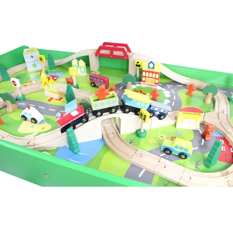 Neuester Artikel Einfache Montage Kinder Holzzug Eisenbahn Spieltisch Spielzeug Set