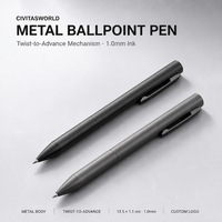 Stylo bille métallique fin personnalisé avec logo, encre noire et bleue 1,0 mm, promotionnel, vente en gros
