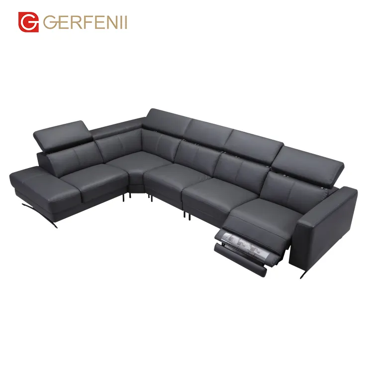 Montel sofá de la esquina de lujo barato tres asiento sofá cama transversal negro sofá de cuero muebles para el hogar sofá reclinable funcional