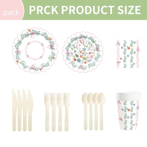 DAMAI - Juego de Platos de Papel Desechables Personalizados con Tema de Flores Rosas y Verdes para Fiesta de Té de Primavera, Decoración con Tema de Fiesta de Té - Product Image 5