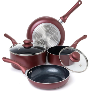 Juego de ollas y sartenes de aluminio de 6 piezas con revestimiento cerámico de alta calidad y mango de baquelita suave al tacto - Product Image 1