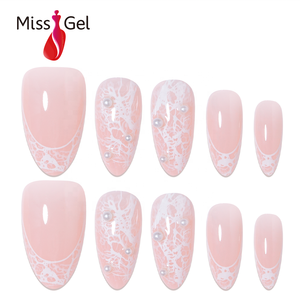 Miss Gel 32PCS Faux Ongles à Presser Nude Pêche Lactée Moyens Amande Blanc Nacré Souples en ABS OEM ODM Vente en Gros - Product Image 1