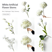 Fleur artificielle à tige unique de la série blanche pour la décoration de salle de mariage, vitrine, maison, arrangement floral DIY, fleur de simulation