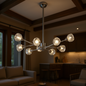 Modern <b>Chrome</b> Crystal Chandelier 9-<b>Light</b> <b>Pendant</b> 28 Inch For Living Room Dining Kitchen LED E26 Bulbs Not Included - Product Image 2