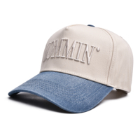 Gorra de Béisbol y Gorra Trucker MOMMIN con Bordado de Letras, Dos Tonos, Beige, Algodón y Visera de Mezclilla, Ajustable, para Mujer