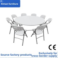 Vente directe d'usine, table pliante en plastique blanc, table ronde en HDPE moulée par soufflage, plateau de table pliable, design minimaliste moderne