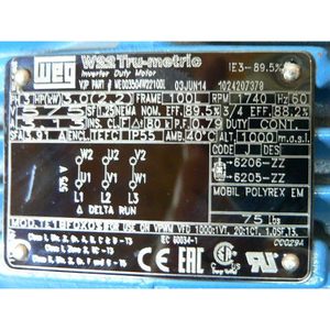 มอเตอร์ไฟฟ้า Weg 3 แรงม้า 3 เฟส 230/460V 1000 รอบต่อนาที ทองแดง สำหรับใช้งานในอุตสาหกรรม - Product Image 3
