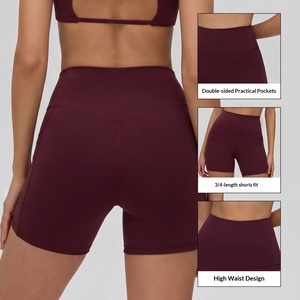 Shorts de yoga moulants, pantalons de sport taille haute pour femme avec effet ventre plat, shorts de course rehausseurs de fesses avec poches - Product Image 2