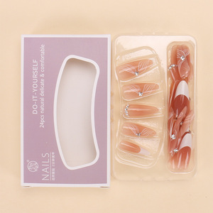 Ongles portables de style français longs conseils faits à la main 30 pièces ruban de strass blanchissant détachable TikTok autocollants pour ongles chauds - Product Image 2