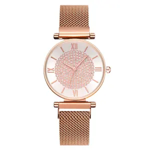 Reloj de pulsera magnético para mujer, pulsera barata con correa magnética para mujer, jam, tangan, wanita