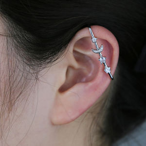 Orecchino a clip alla moda con stella e luna, gioiello da donna, regalo per amante - Product Image 3