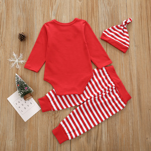 Compre Directamente de Fábrica en China el Conjunto Navideño para Niños: Suéter con Cuello Redondo y Estampado de Letras Rojas y Pantalones a Rayas - Product Image 3