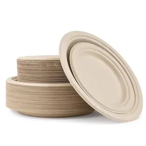 Bagasse Round Plate 6 7 9 Inch Disposable Round Sugarcane Bagasse Pulp Biodegradable Plates