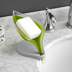 Silicon Soap Holder Kitchen Soap Dispenser and Sponge Holder bar Soap Holder for <b>Shower</b> with Draining <b>Tray</b> Plastic Leaf - Product Image 2