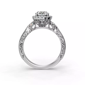 Anillo de compromiso de oro blanco de 14 quilates con diamante cultivado en laboratorio de corte ovalado, con detalles intrincados de filigrana y halo elegante con piedras laterales para mujer - Product Image 2