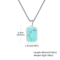 Collier pendentif géométrique carré en acier inoxydable plaqué or unisexe avec pierre naturelle, idéal pour cadeau ou fête - Vente en gros usine
