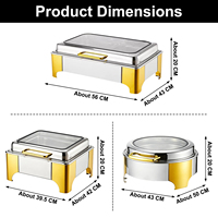 Juego de Recipientes para Buffet de Acero Inoxidable Dorado Rectangular de 9L con Tapa Transparente, Calentador de Alimentos para Servir, para Hoteles, Restaurantes y Servicios de Catering
