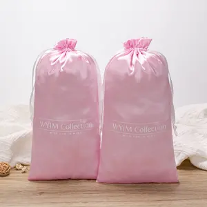 Kundendefinierter Logodruck rosa glänzender Satin-Staubbeutel für Dessous weiche Kordelzugbeutel Haar-Geschenkverpackung Seiden-Satinbeutel für Kleidung