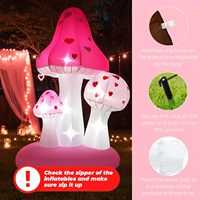 Champignon rose gonflable de 6 pieds pour la Saint-Valentin avec LED en forme de cœur, décoration romantique pour anniversaire, mariage, fête, décoration de jardin