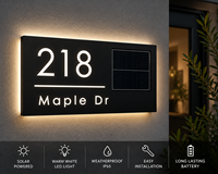 Plaque de numéro de maison à LED solaire, étanche, rétroéclairée, pour extérieur, villa, maison
