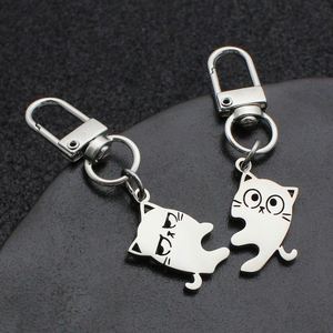 Factory New Cute Little Expression <b>Cat</b> Hugging Friend Couple Cartoon Gift Pendant Stainless Steel Keychain - Product Image 2