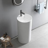 Lavabo sur pied en pierre artificielle blanche de luxe au design européen, lavabo en surface solide, lavabo autoportant pour hôtel