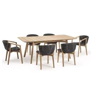 Modern <strong>Grey</strong> Rope <strong>Bistro</strong> <strong>Set</strong> 6-Seater Outdoor Dining Furniture Durable Patio Table and Chairs for Hotels and Villas - Product Image 4