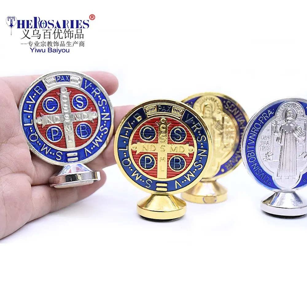 Metallo blu rotondo Saint Benedict collezione privata ornamenti per la casa religioso Souvenir croce lega di zinco colata di medaglia europa