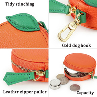 Porte-monnaie portable en cuir pleine fleur véritable 2-en-1 de qualité supérieure, en forme d'orange, pour ranger rouge à lèvres et écouteurs