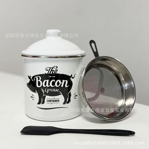 Pot à lard émaillé transfrontalier avec couvercle, récipient de stockage de lard à l'ancienne, bassine de stockage de lard, pot de stockage de lard émaillé - Product Image 1