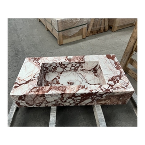 Lavabo de tocador de baño de mármol de lujo Rectángulo Calacatta Fregaderos de baño colgantes de pared de mármol rosa - Product Image 1